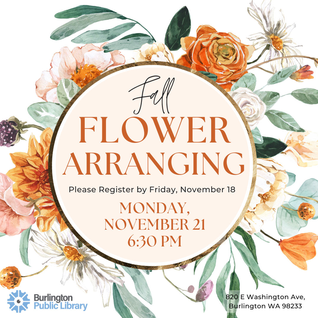 Flower Arranging Text surrounded by a wreath of flowers